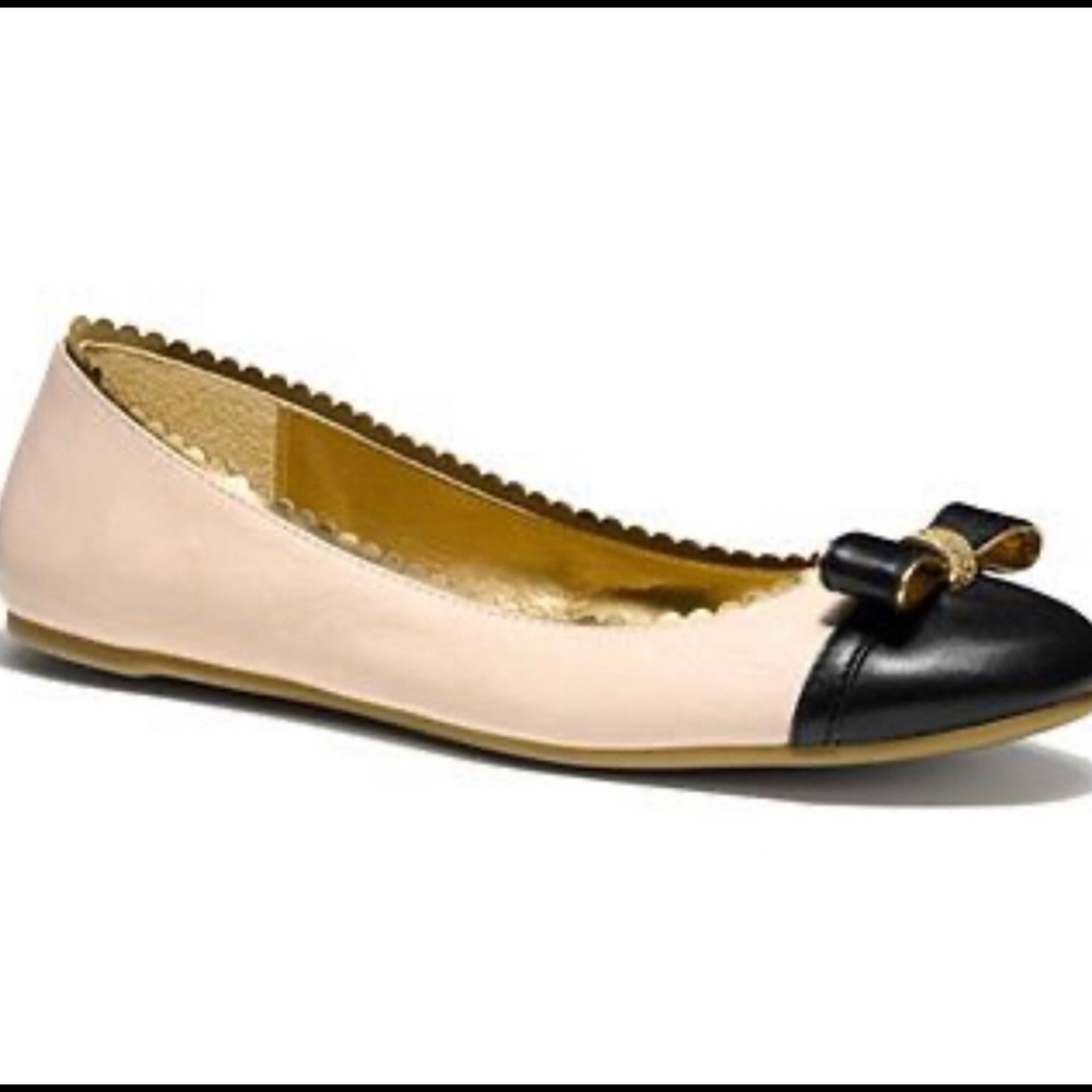 Coach Diore Leather Ballet Flats Cap Toe & Bow Color Block Slice On Shoes